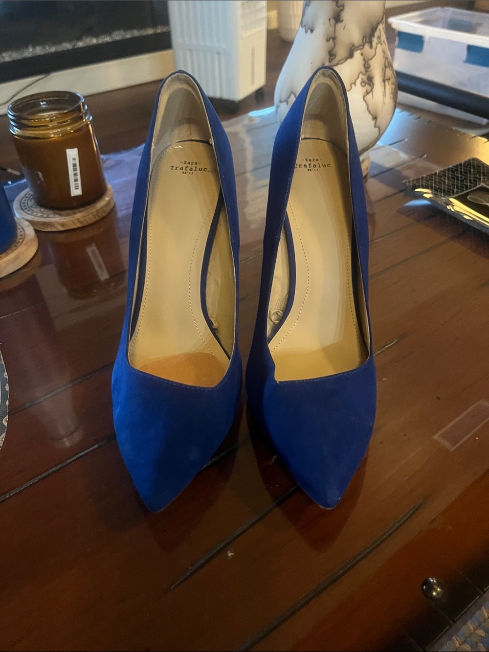 Zara Cobalt Suede Pointed-Toe Pumps